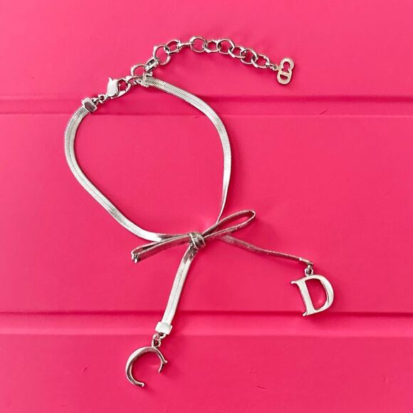 Christian Dior Vintage CD Charm Coquette Bow Bracelet - Silver - Picture 1 of 6